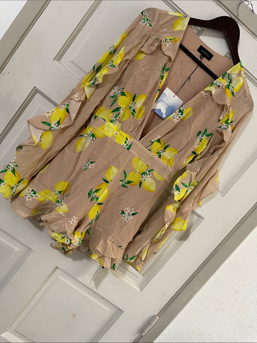 MAJORELLE Beige Romper with Yellow Lemon Print